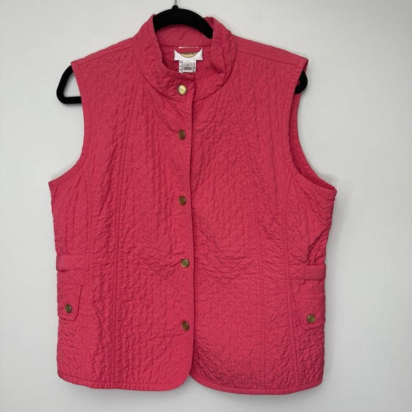 Talbots Women's Vintage‎ Quilted Vest Pockets Button Front Coral Pink Large - Picture 1 of 5